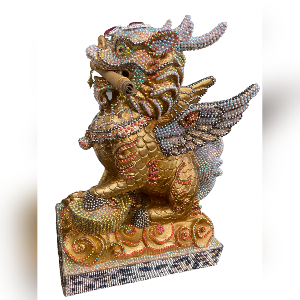 Pixiu statue of prosperity, luck.15 inch.All in rhinestones.Large size.